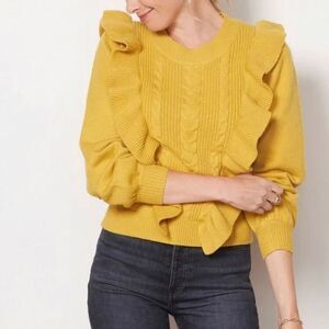 Design History Ruffle cable knit sweater mustard yellow gold size xl